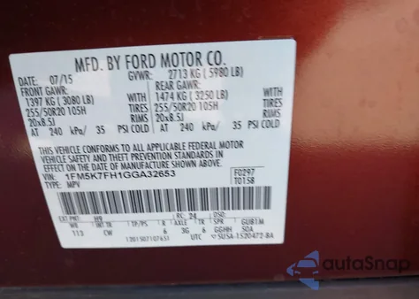 2016 Ford Explorer Limited z USA, uszkodzony, nr VIN 1FM5K7FH1GGA32653